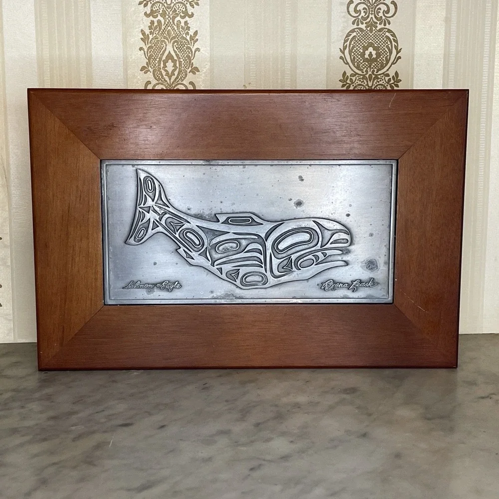 Wooden Keepsake Box Salmon Eagle‎ Pewter Art Artist Roxana Leask